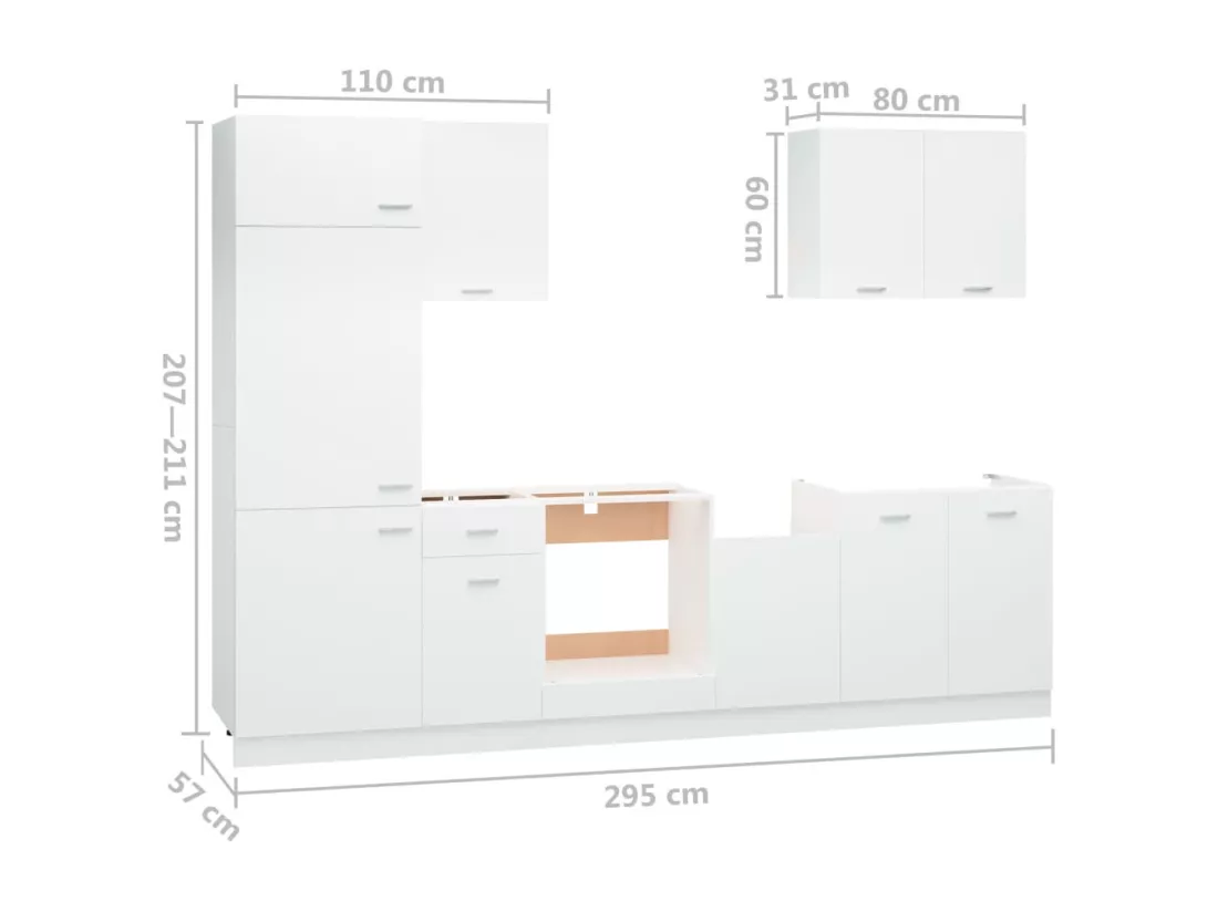 Ensemble de meubles de cuisine 7 pcs Blanc Aggloméré