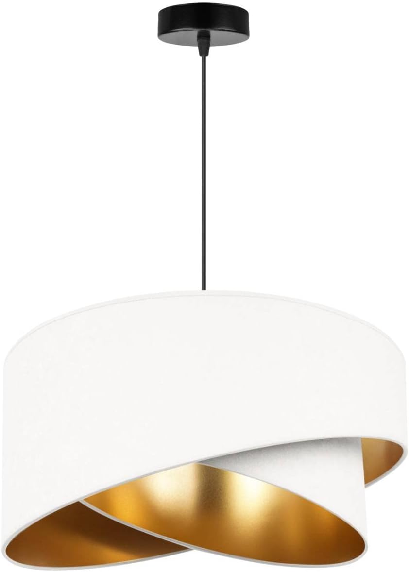Light-Home Milan Elegant Hängelampe - Modern Deckenlampe für Wohnzimmer Schlafzimmer und Esszimmer - Designer Pendelleuchte aus Metall mit Lampenschirm aus Velours - Weiß und Gold