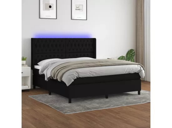 Sommier tapissier avec matelas et LED Noir 180x200 cm Tissu