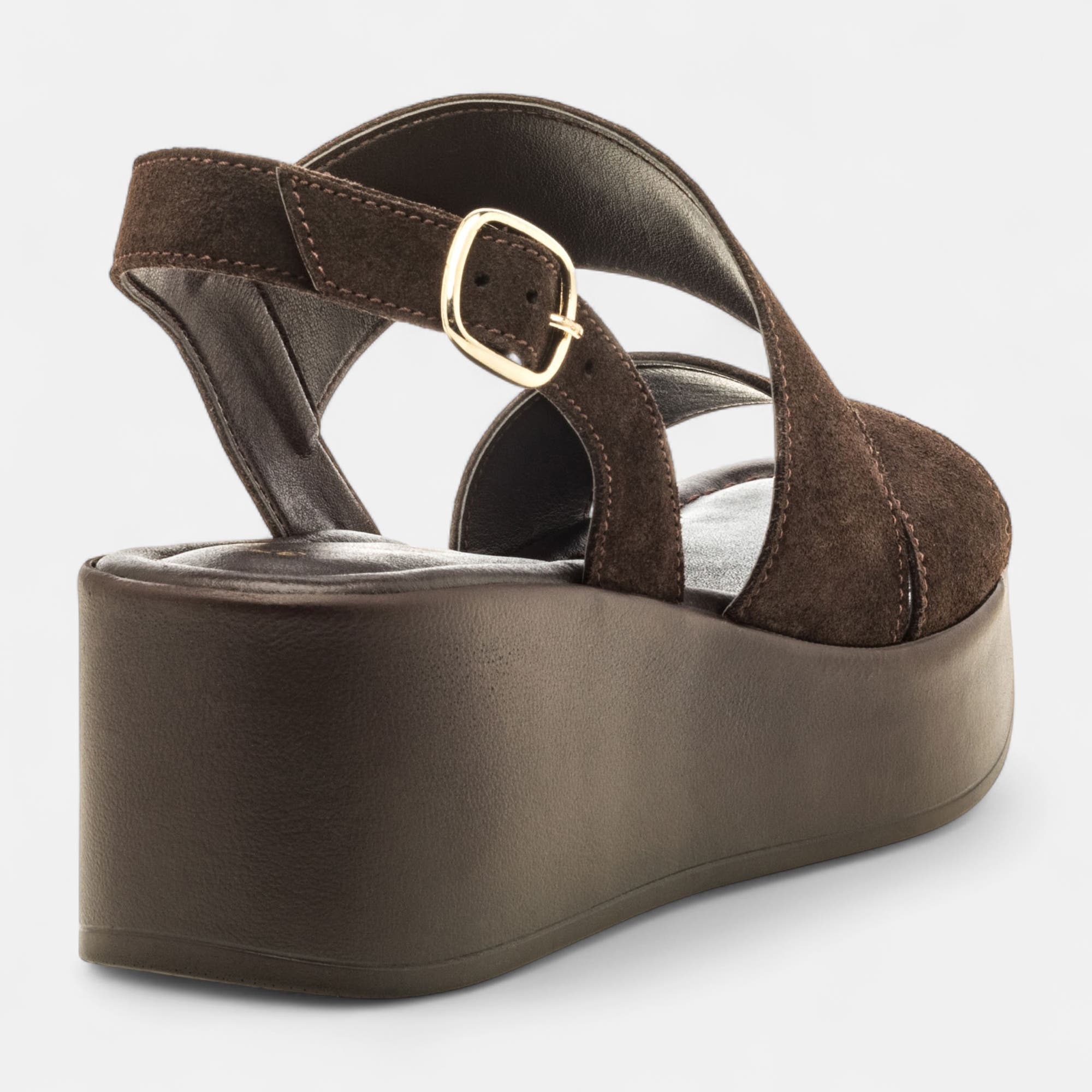 Nu-pieds à talon compensé Femme en cuir marron
