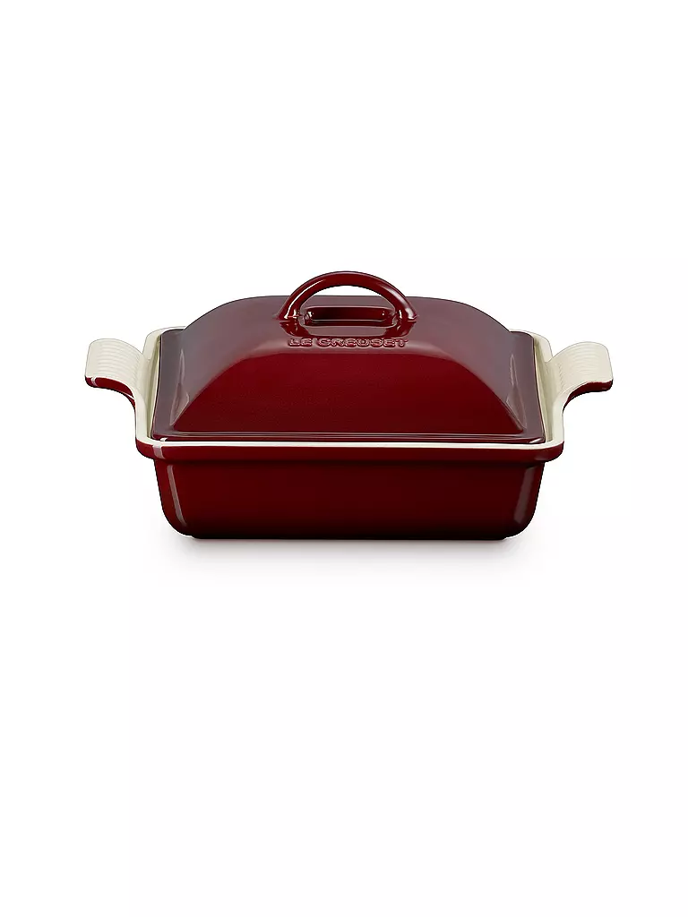 LE CREUSET Auflaufform 23cm Tradition mit Deckel aus Steinzeug quadratisch Garnet dunkelrot