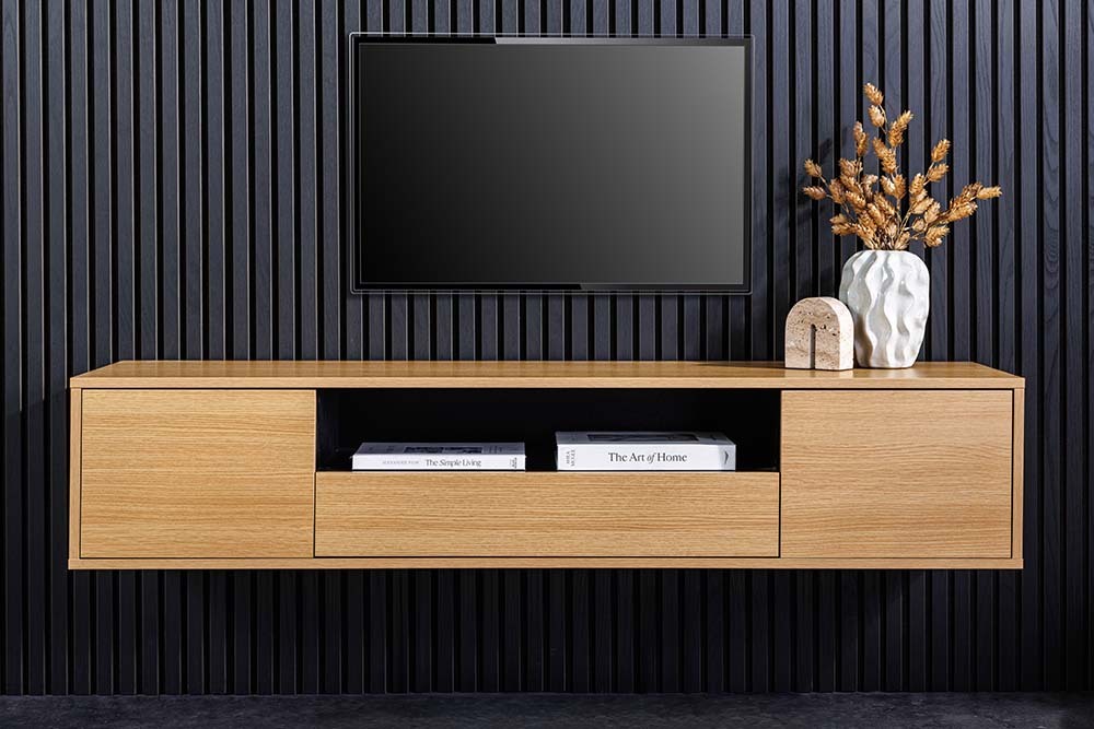Hängendes TV-Board LOFT 150cm natur schwarz fünf Fächer mit Schublade
