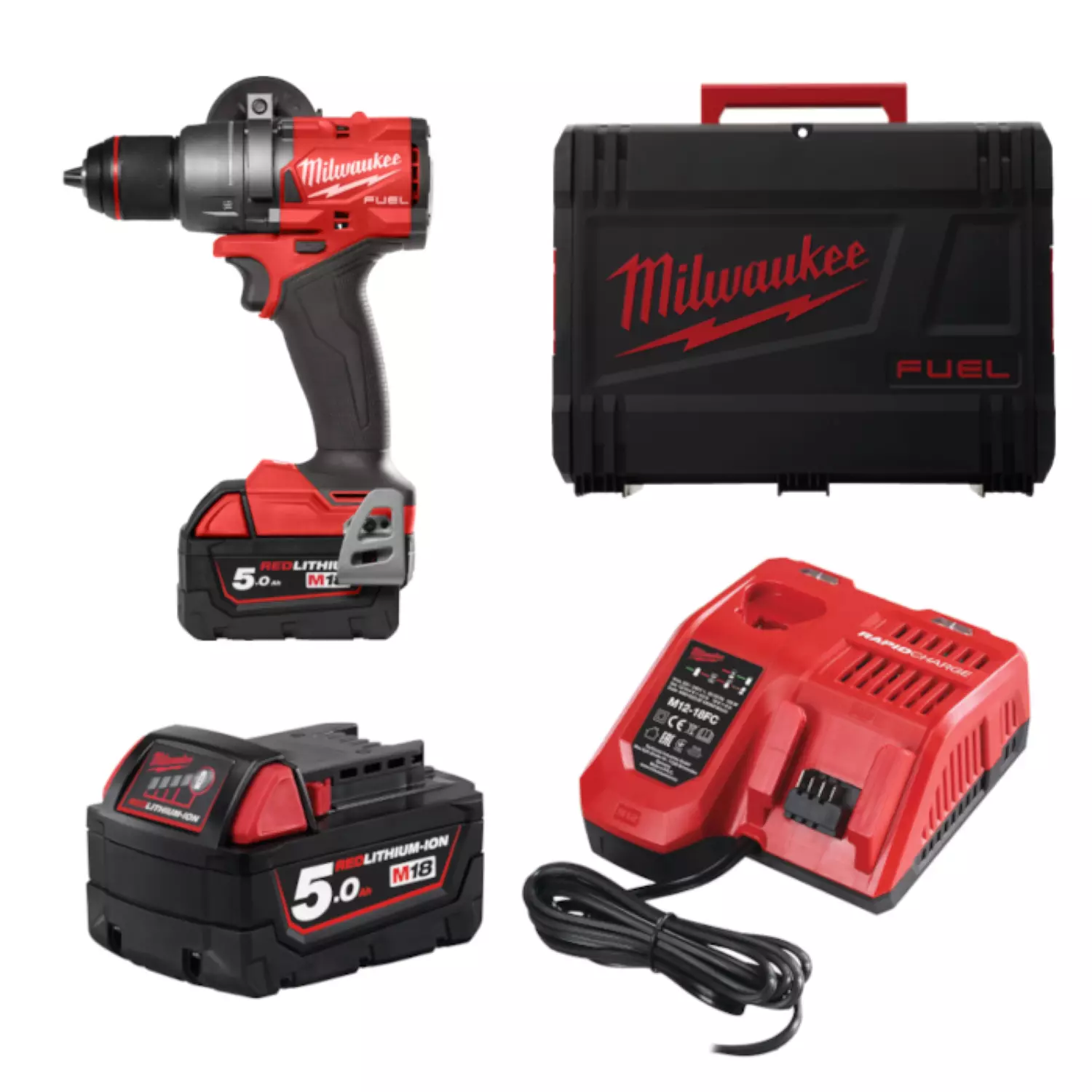 Milwaukee M18 FDD3-502X FUEL™ boorschroefmachine (2x 5.0 Ah accu) in HD box - 158Nm - 18V