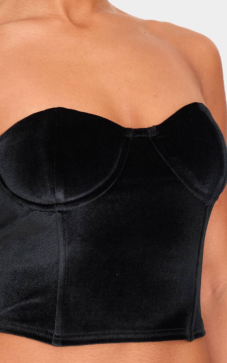Noir Haut Corset En Velours Avec Détails De Coutures