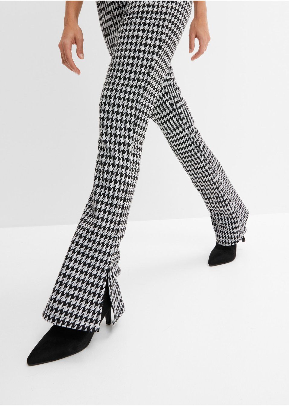 Pantalon jacquard avec fente et motif pied-de-coq