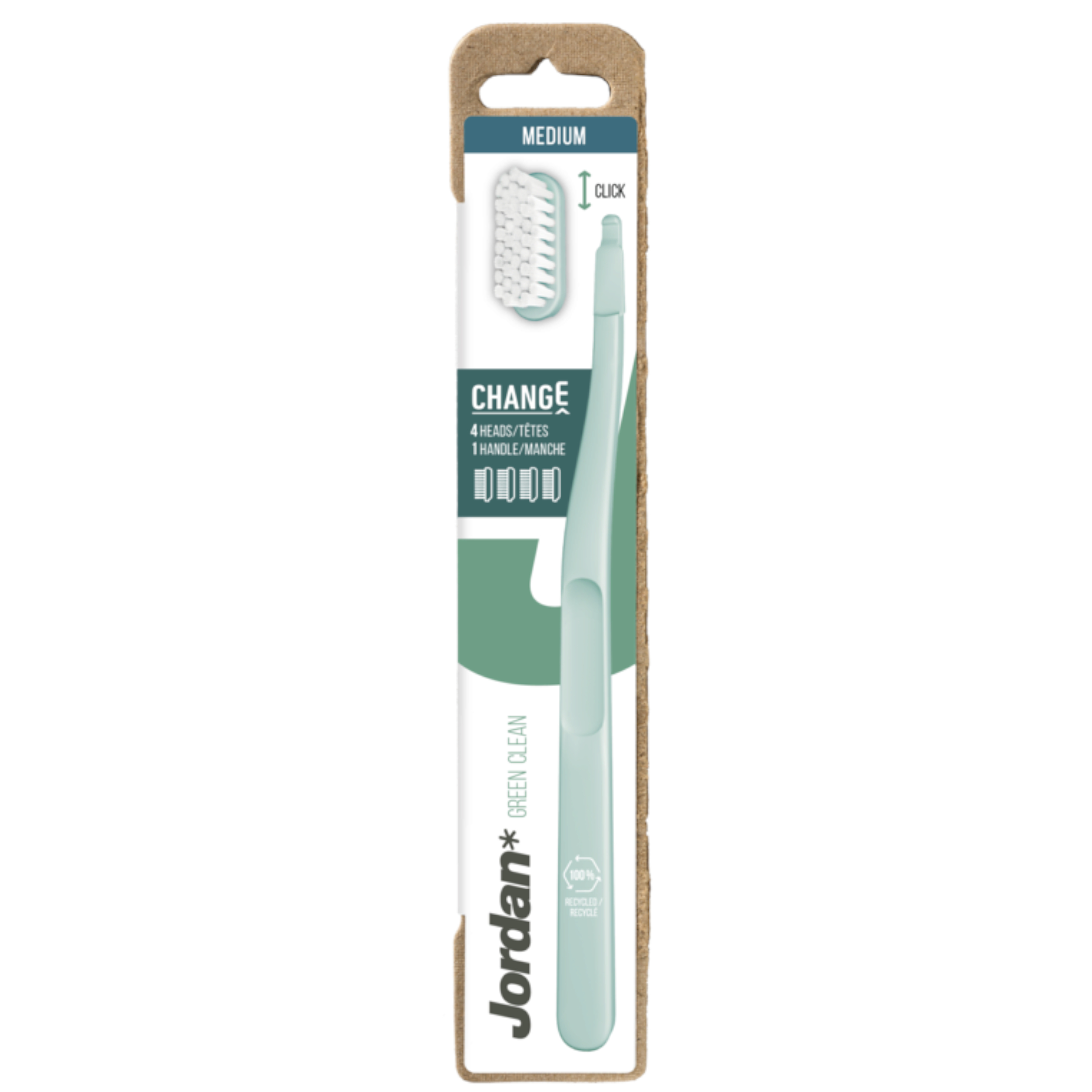 ESCOVA DENTES CHANGE GREEN CLEAN MEDIUM JORDAN 4 RECARGAS
