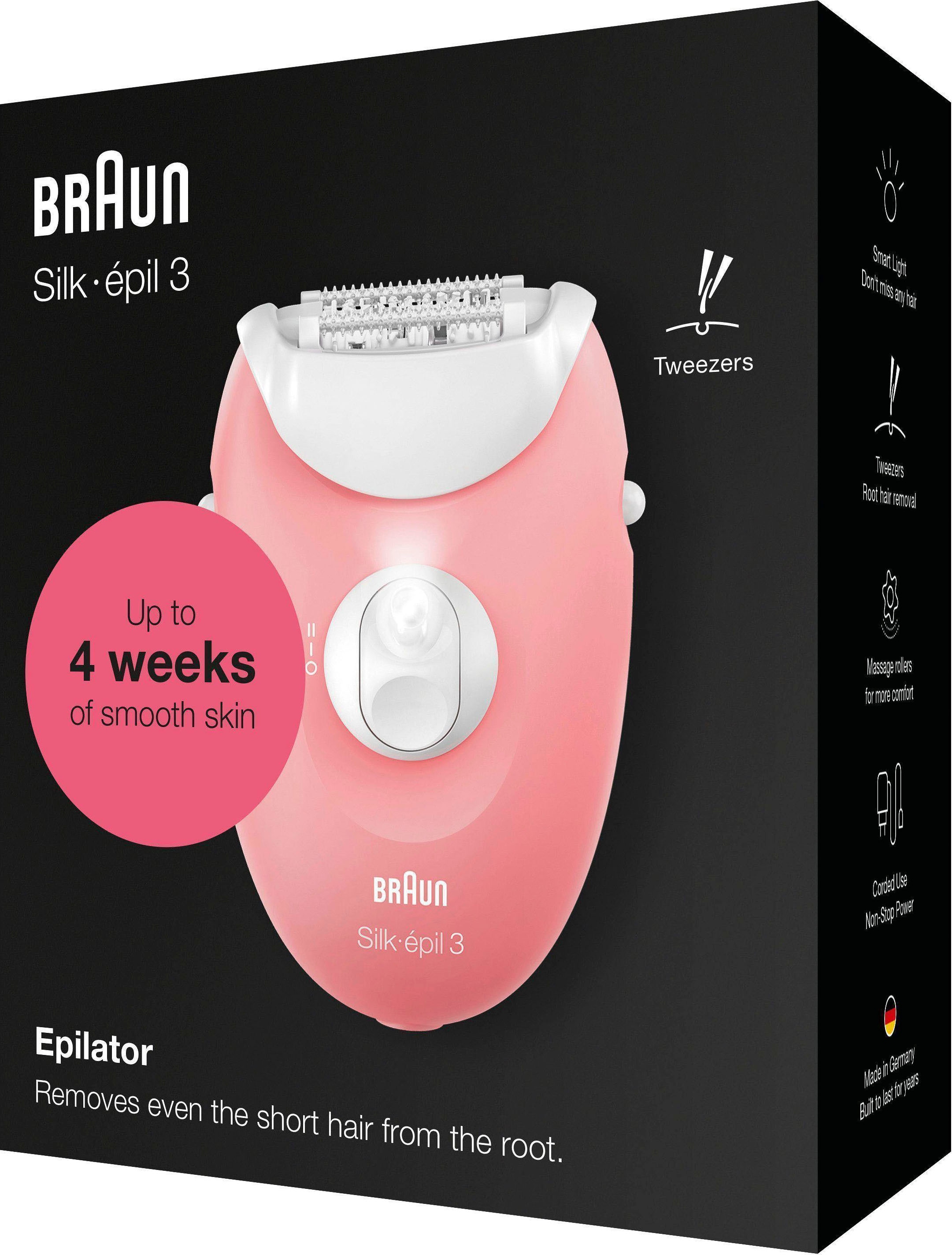 Braun Epilierer »Silk-épil 3 3-176« 20-Pinzetten-System, Smartlight-Technologie, Massagerollenaufsatz