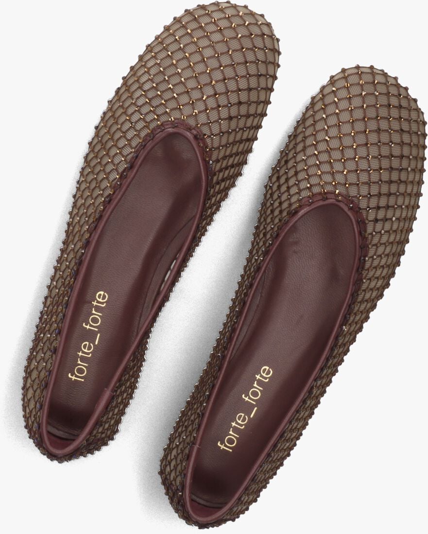 bruine forte forte ballerina's strass mesh ballerina