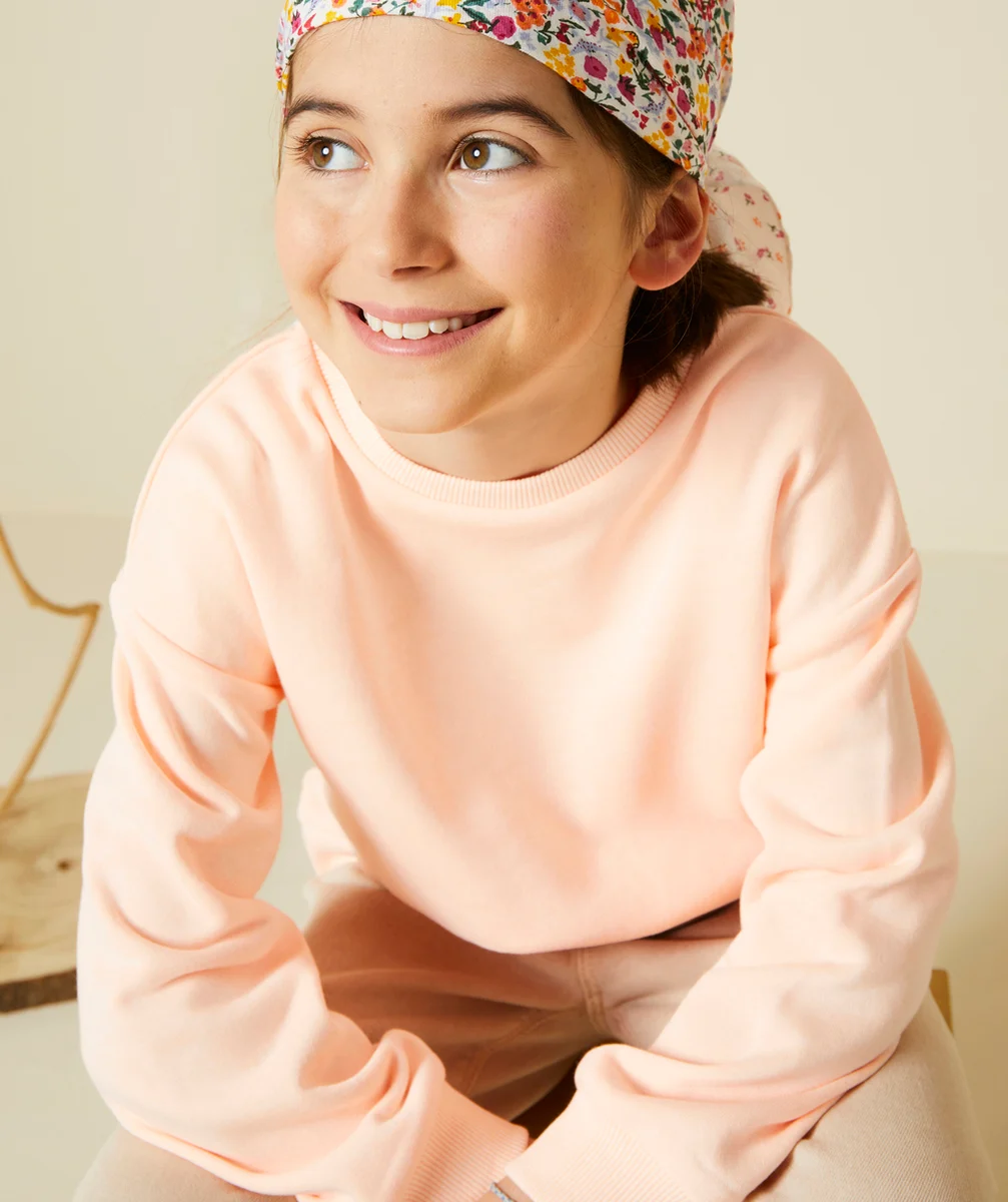 SWEAT MANCHES LONGUES FILLE ORANGE NÉON AVEC NOEUD SUR LE BAS