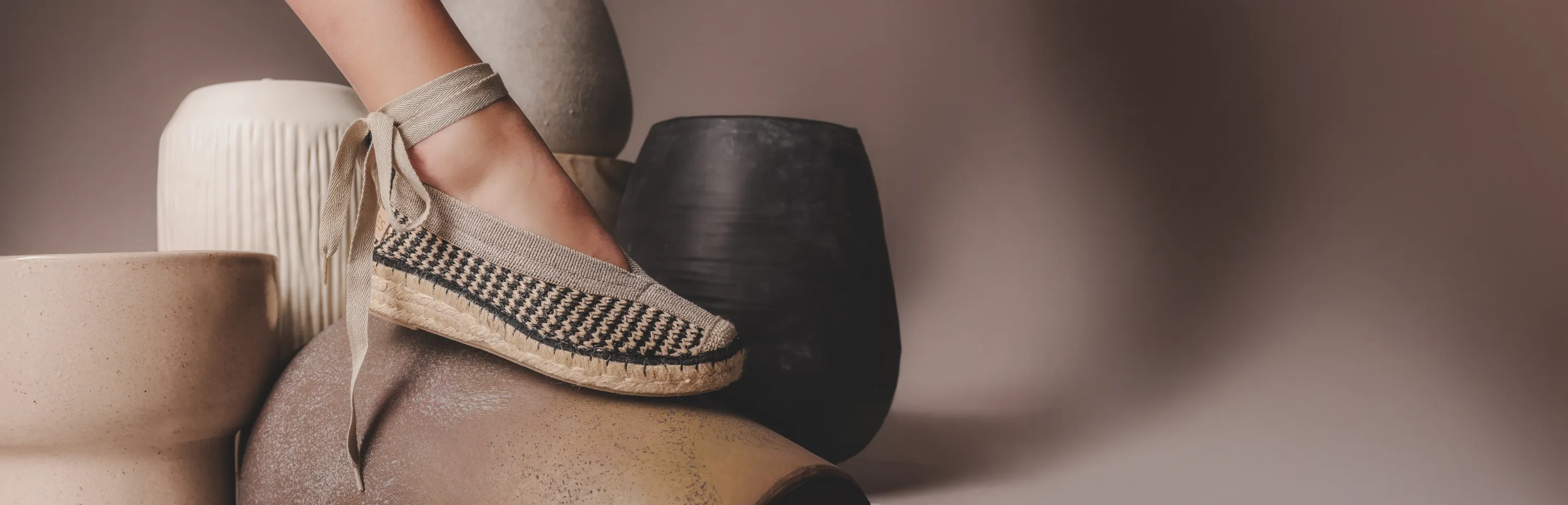 PALMA Kimono Espadrille woven Beige/Black