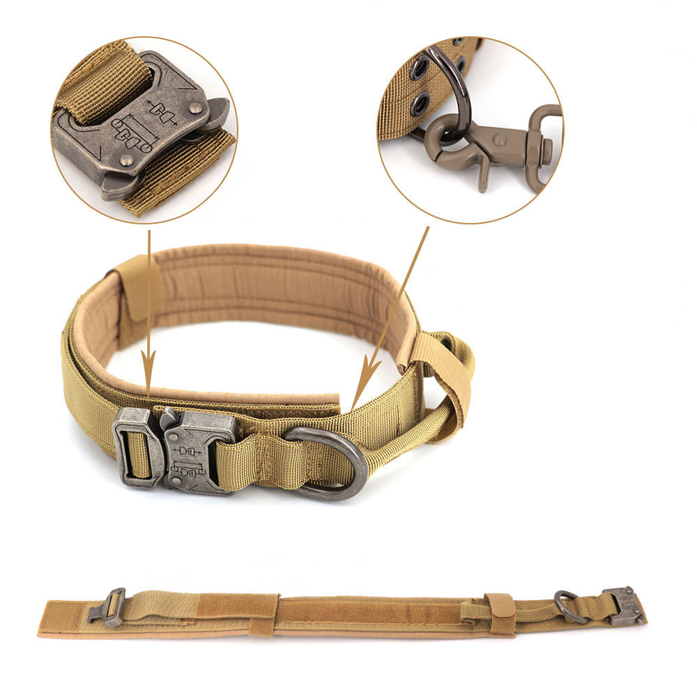 (Gr. M) 33-43cm Taktisches Hunde Halsband Verstellbares Haustier Accessoire mit Kontrollgriff - Schwarz