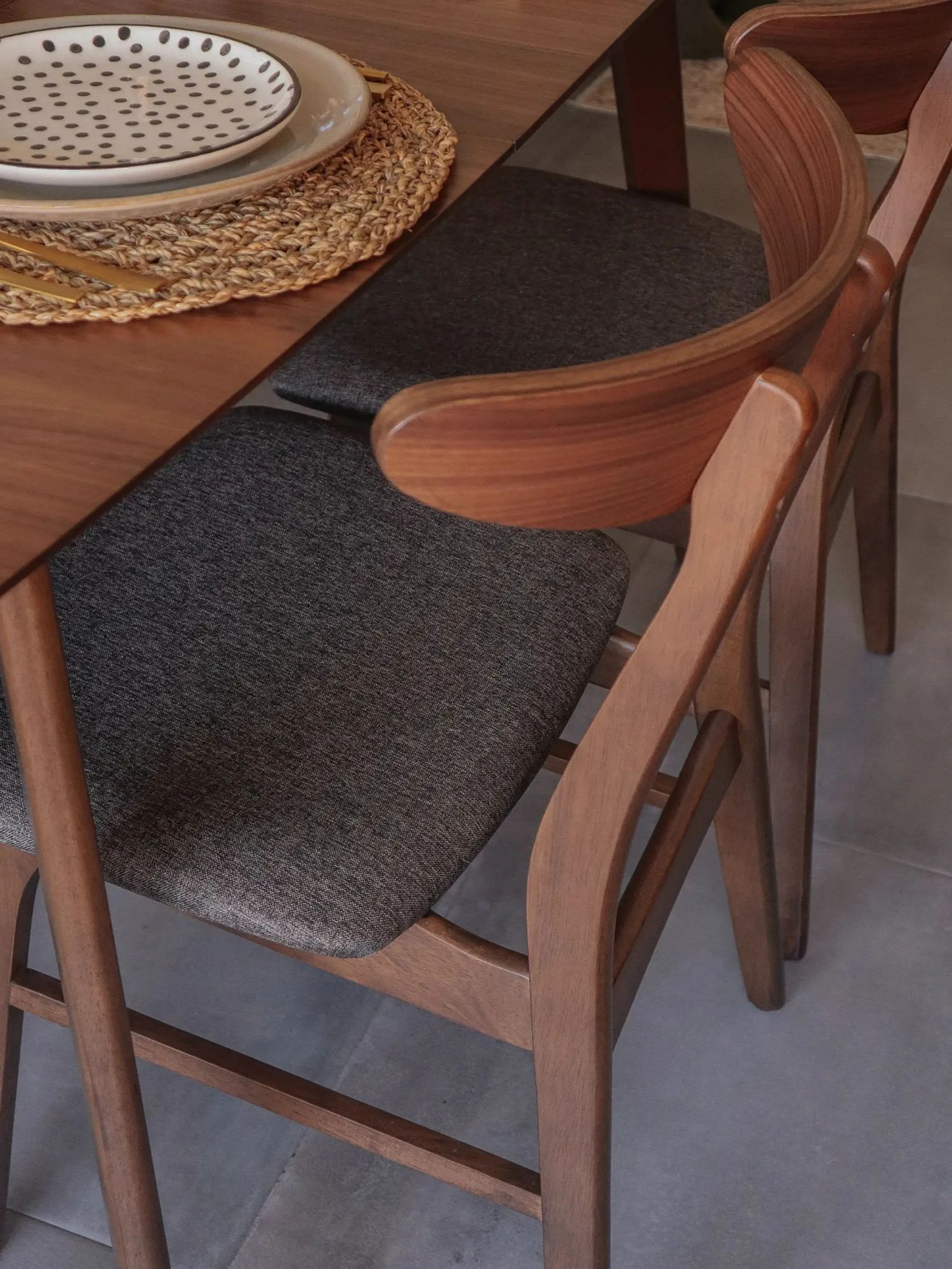 Set van 2 eetkamerstoelen LYNN Hout Donkerbruin/grijs