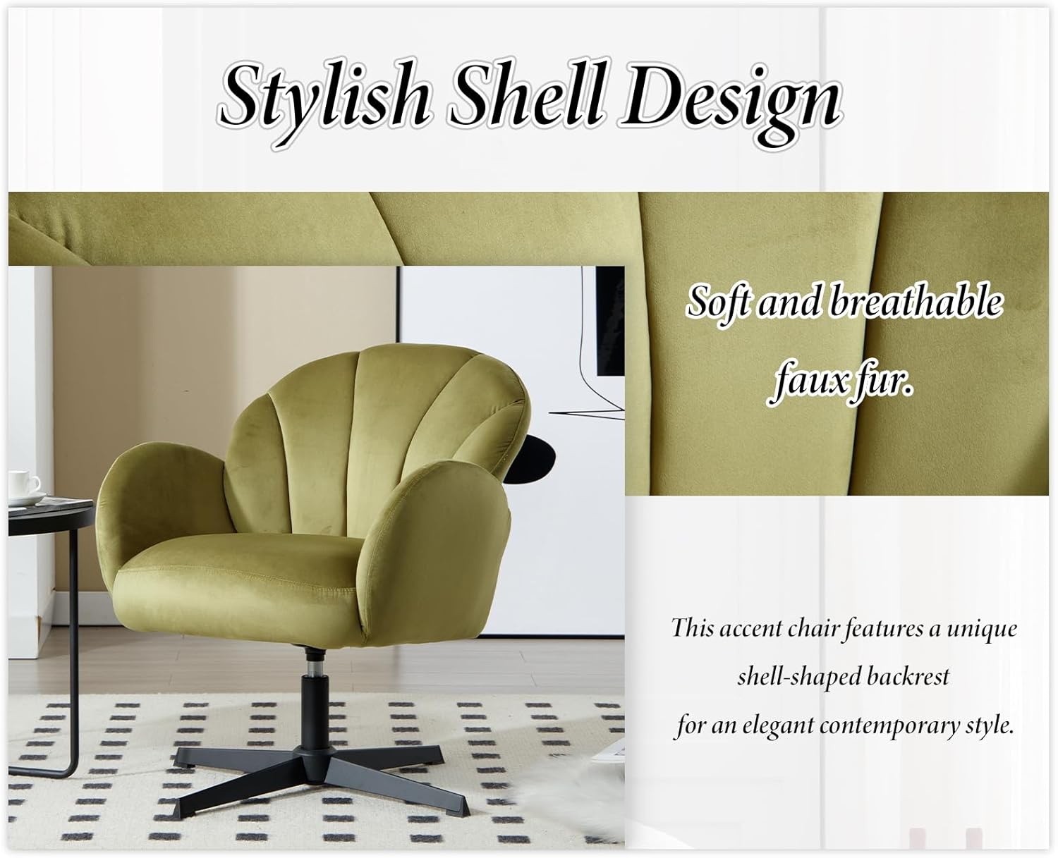 Loungesessel Ohrensessel 360°Drehbar, Muschelförmiger Sessel Polsterstuhl Lesesessel Samt für Wohnzimmer Schlafzimmer Büro, Grün