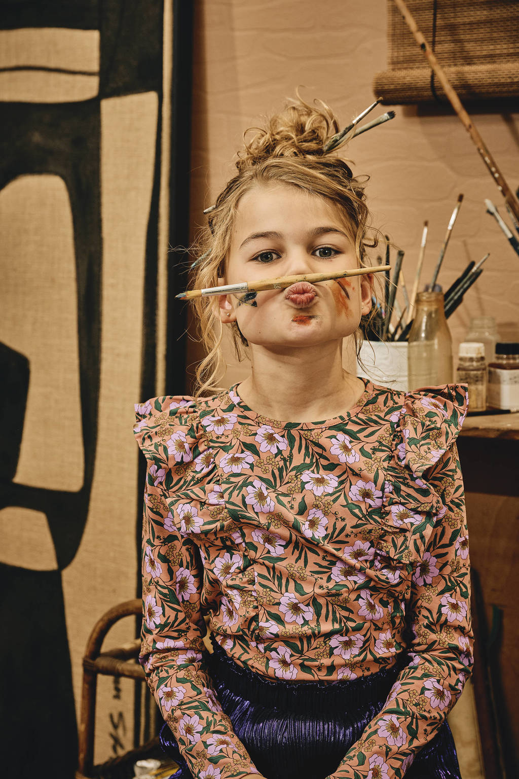 Z8 longsleeve Yelina met ruches zalmroze/roze/groen