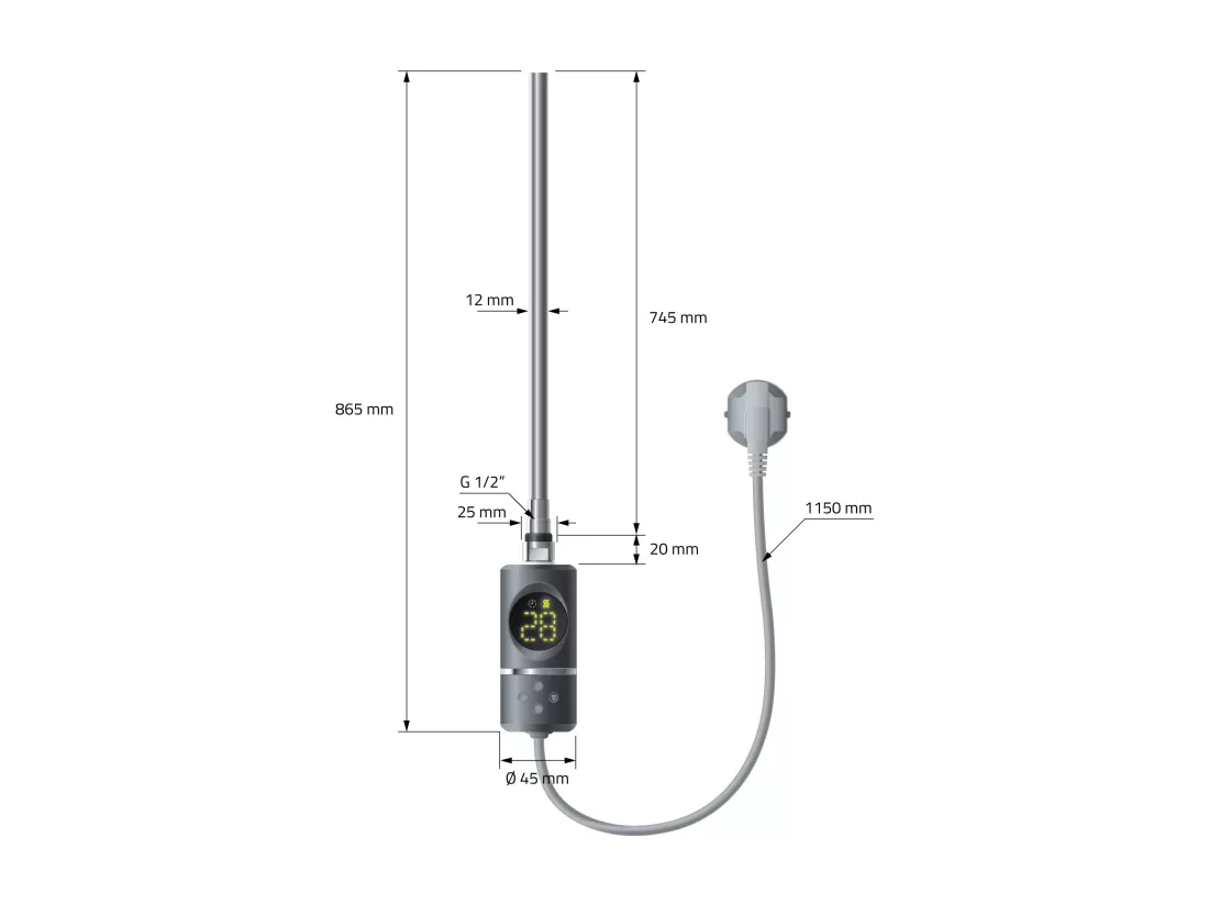LuxeBath Radiateur Electrique Sahara 500x1200mm Anthracite, Sèche-Serviettes en Panneau, Courbé