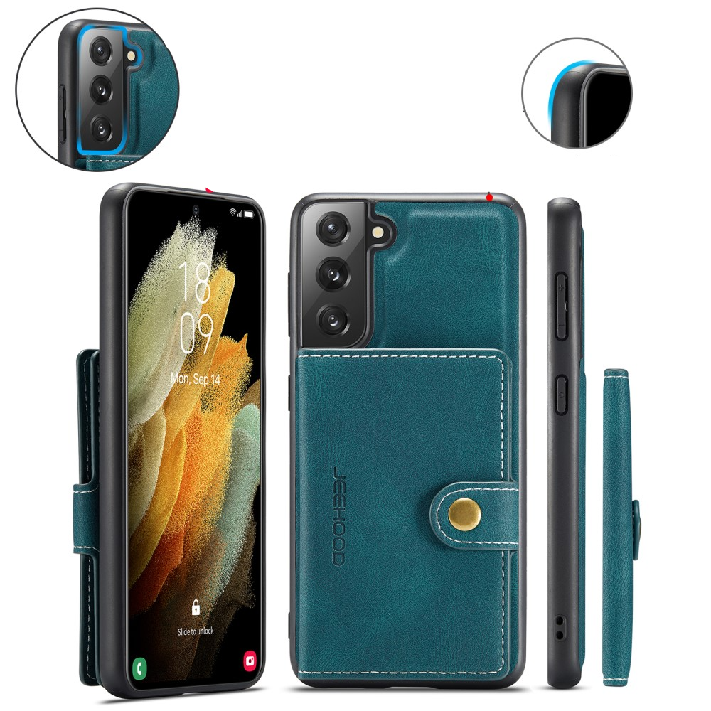 2in1 Samsung Galaxy S21 FE 5G Leder Hülle Wallet   Magnetisches Kreditkartenfach  - Grün
