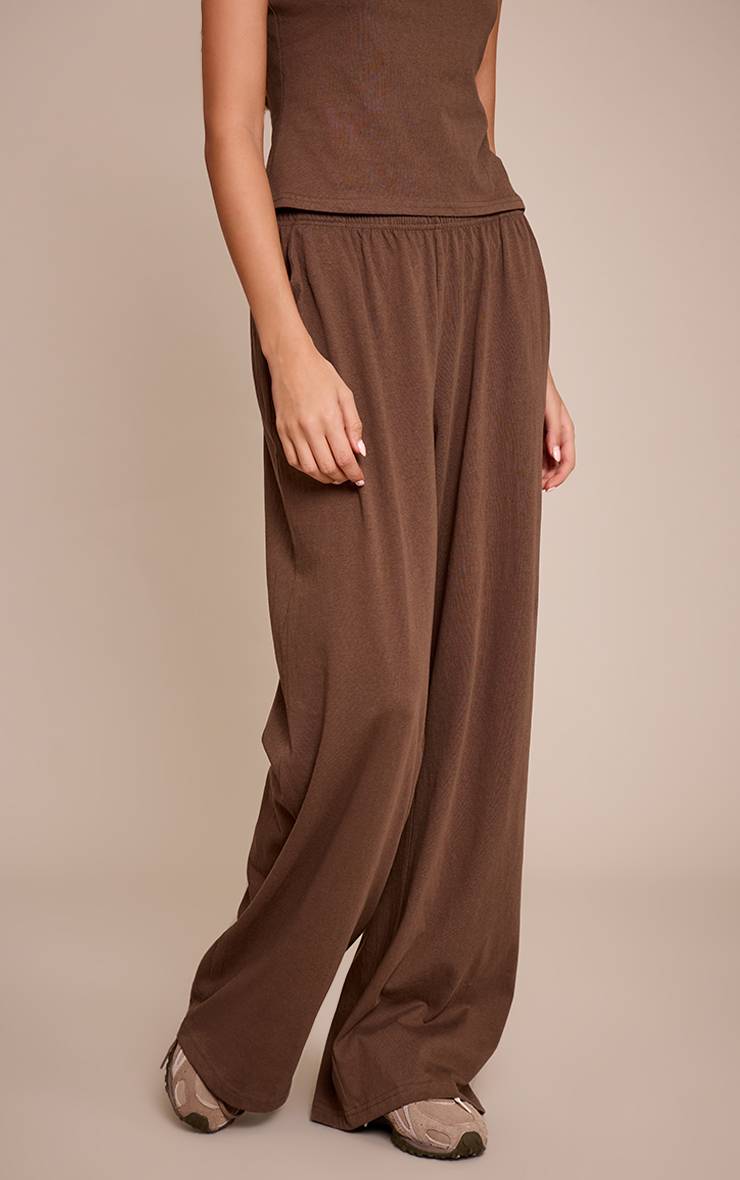 Chocolat Pantalon Large Décontracté À Texture Douce Et Jambe Ample