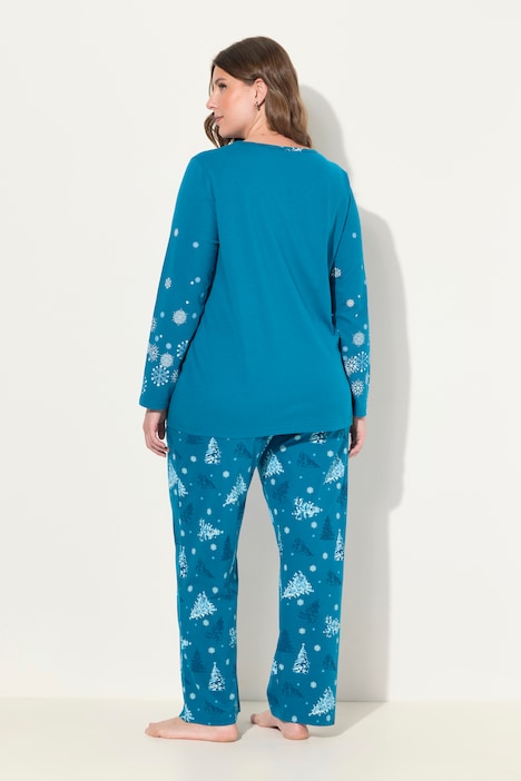 Pyjama, Schneeflocken, Rundhals, Langarm, Taschen