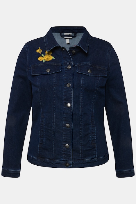 Jeansjacke, Bienen-Stickerei, Hemdkragen