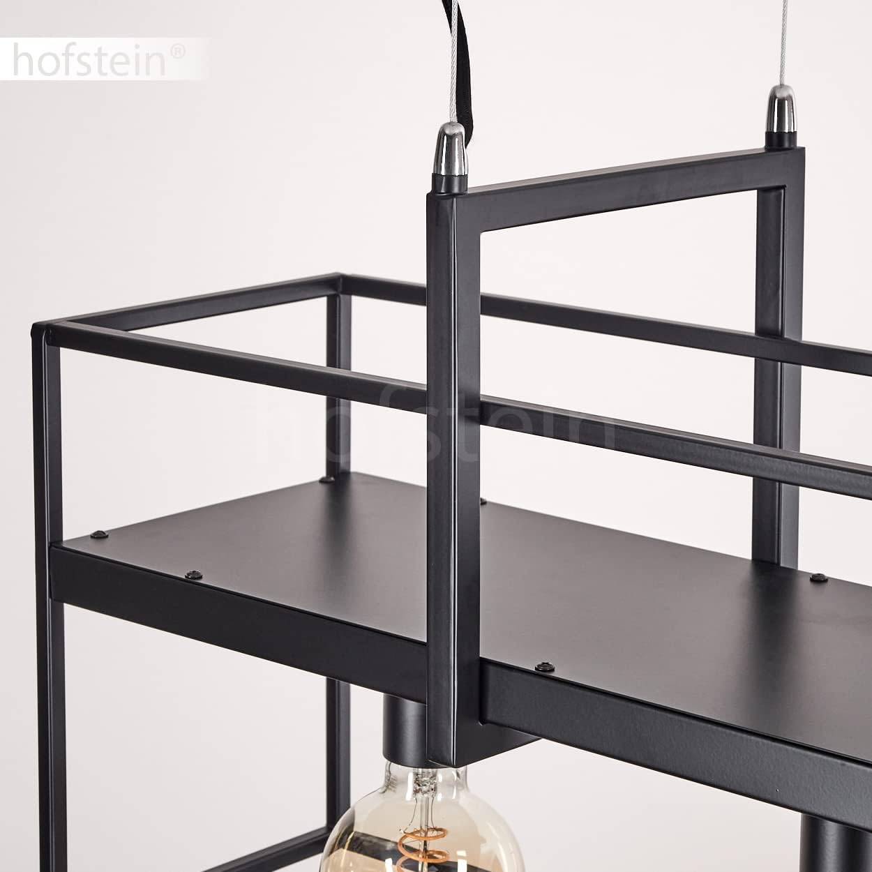 Pendelleuchte Victorine, moderne Hängelampe aus Metall in Schwarz, Hängeleuchte m. Schirm in Gitter-Optik als Ablagefläche, ideal über dem Esstisch, Höhe max. 145 cm, 4-flammig, E27, ohne Leuchtmittel