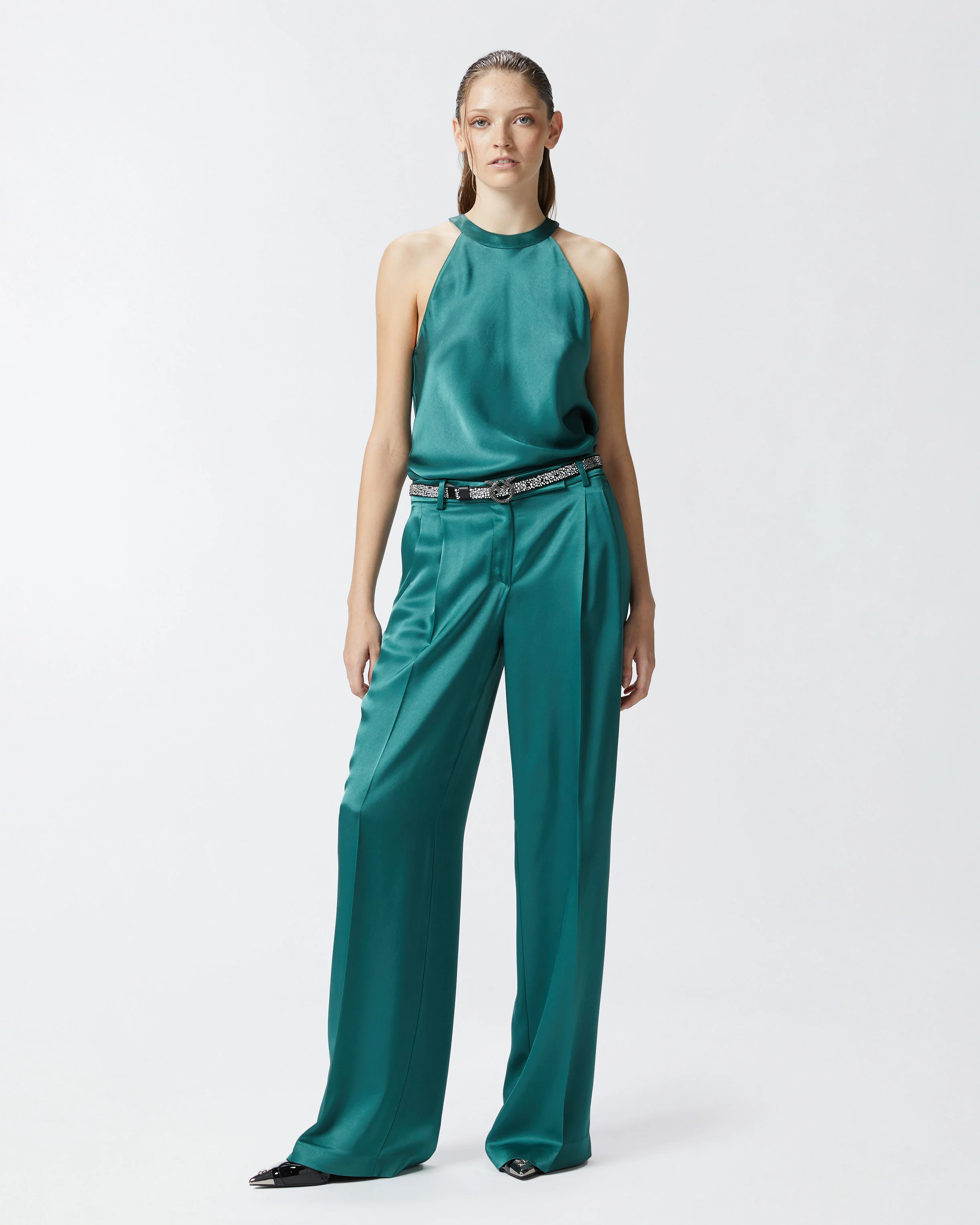 Top avec nœud et crêpe georgette | Vert