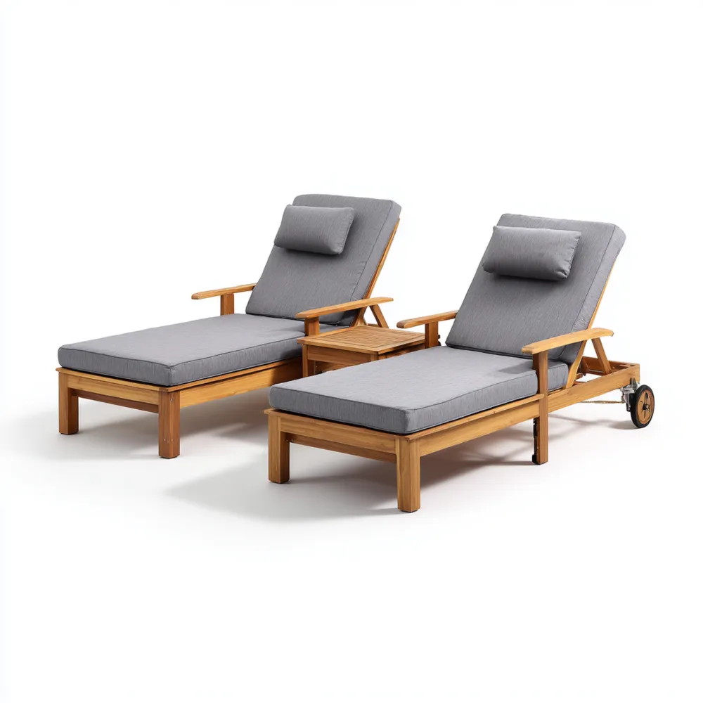 Gartenliege Set Akazienholz 200x65x35 cm – Grau – Verstellbar