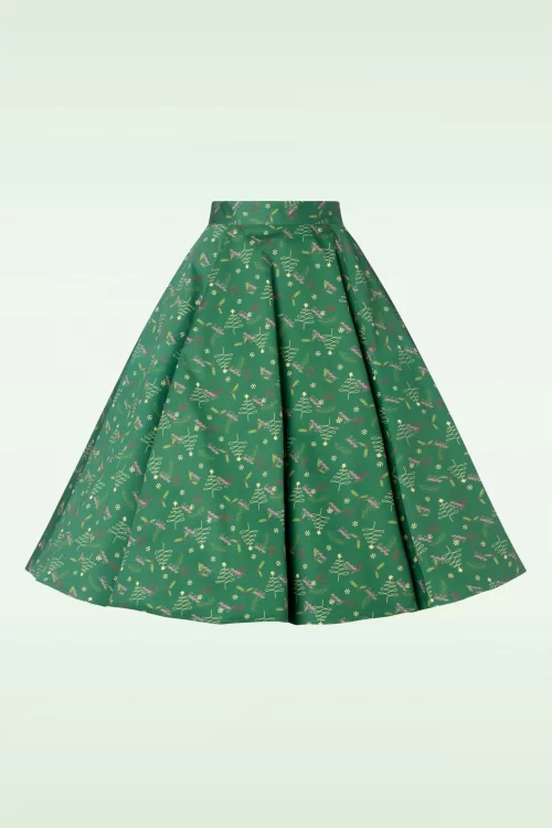 Topvintage Boutique Collection Exclusief bij Topvintage ~ Adriana Xmas Swing Rok in Donker Groen