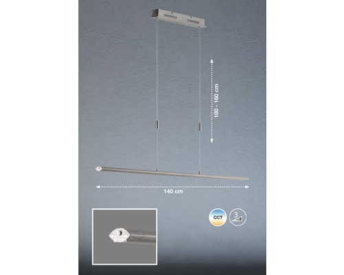 LED hanglamp CCT + dimbaar 41W 4500 lm 2700/3350/4000 K HxB 100-160x140 cm aluminium/nikkel kleur mat