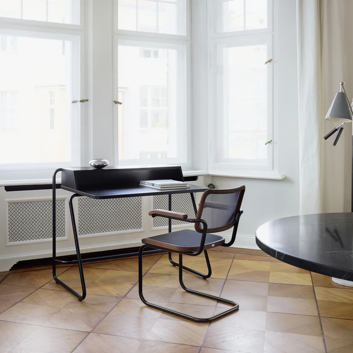Thonet - S 1200 Sekretär, Chrom / Korpus Esche schwarz gebeizt / Tischplatte Esche schwarz gebeizt