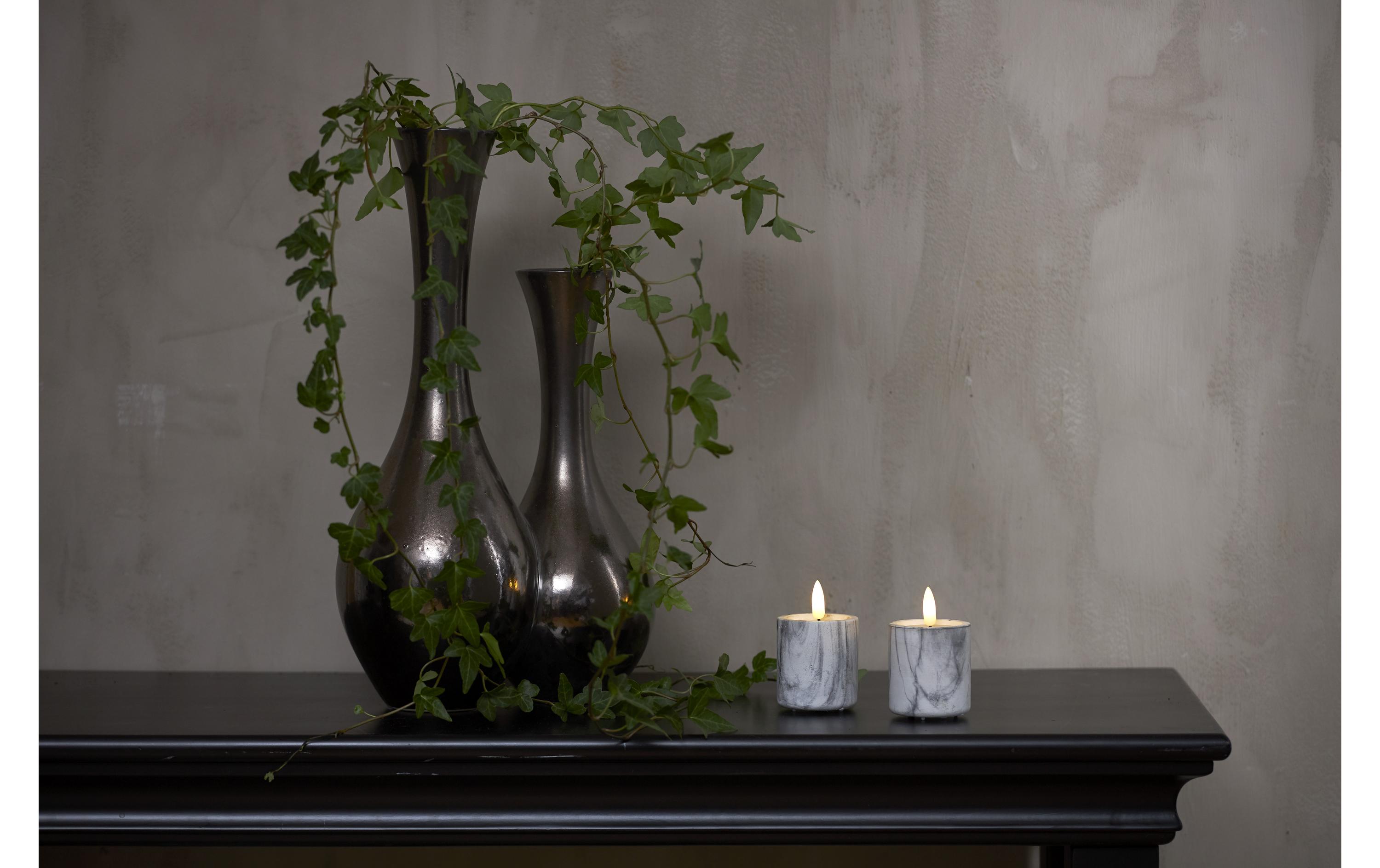 LED-Kerze Pillar Flamme Marble Ø 5.5 x 9 cm, Grau, 2 Stk2-teiliger LED Kerzen SET