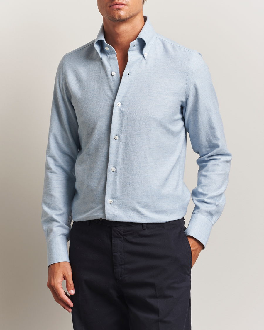 Finamore Napoli Milano Slim Cashmere BD Shirt Light Blue