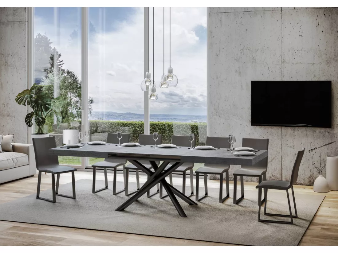 Table extensible 90x180/440 cm Famas Gris Béton cadre Anthracite