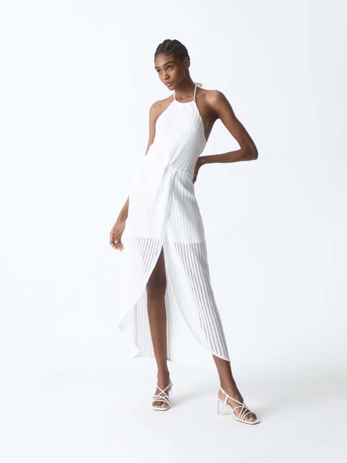 Vestido midi de renda - Branco