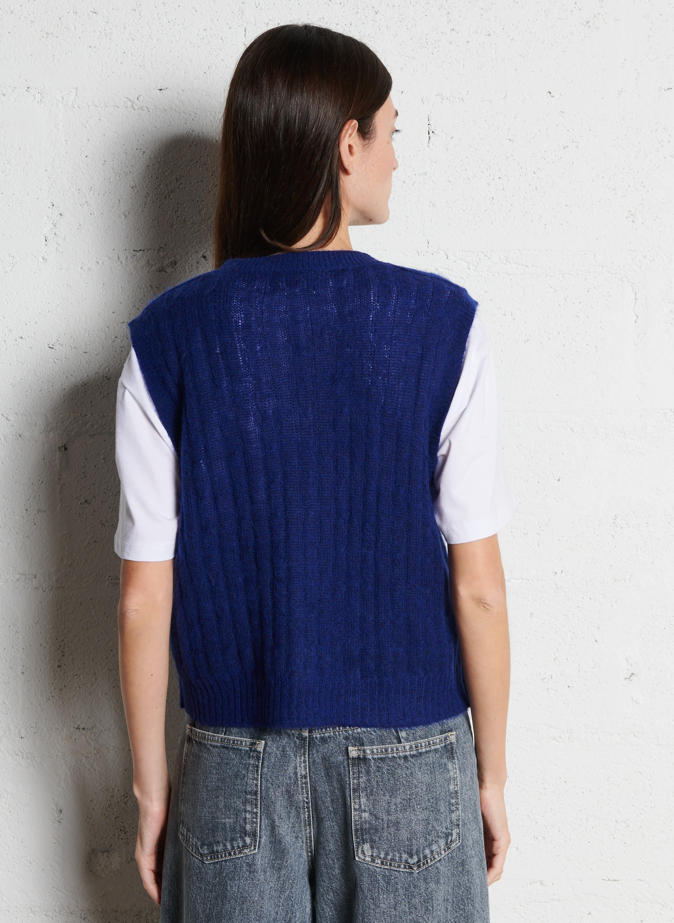 LIKE - Pull col rond en alpaga mélangée | Bleu