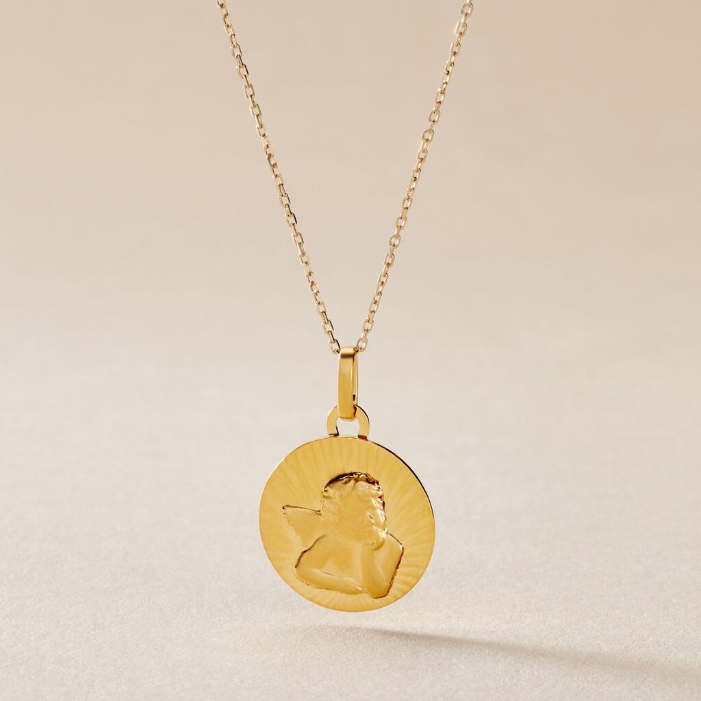 Pendentif Ange Rond Effet Diamante Or Jaune