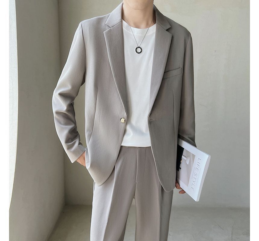 Omozando - Set: Effen blazer met één knoop + taps toelopende pantalon
