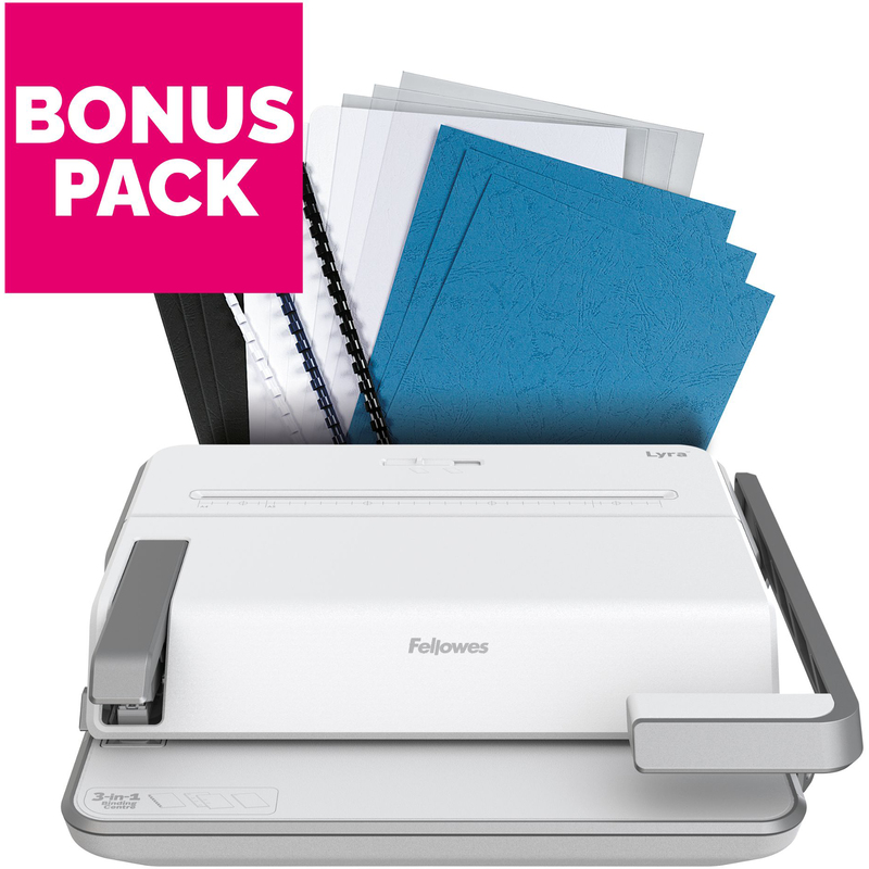 Fellowes Multifunktions-Bindegerät Lyra, 3-in-1, Bonus Pack, weiss/silber