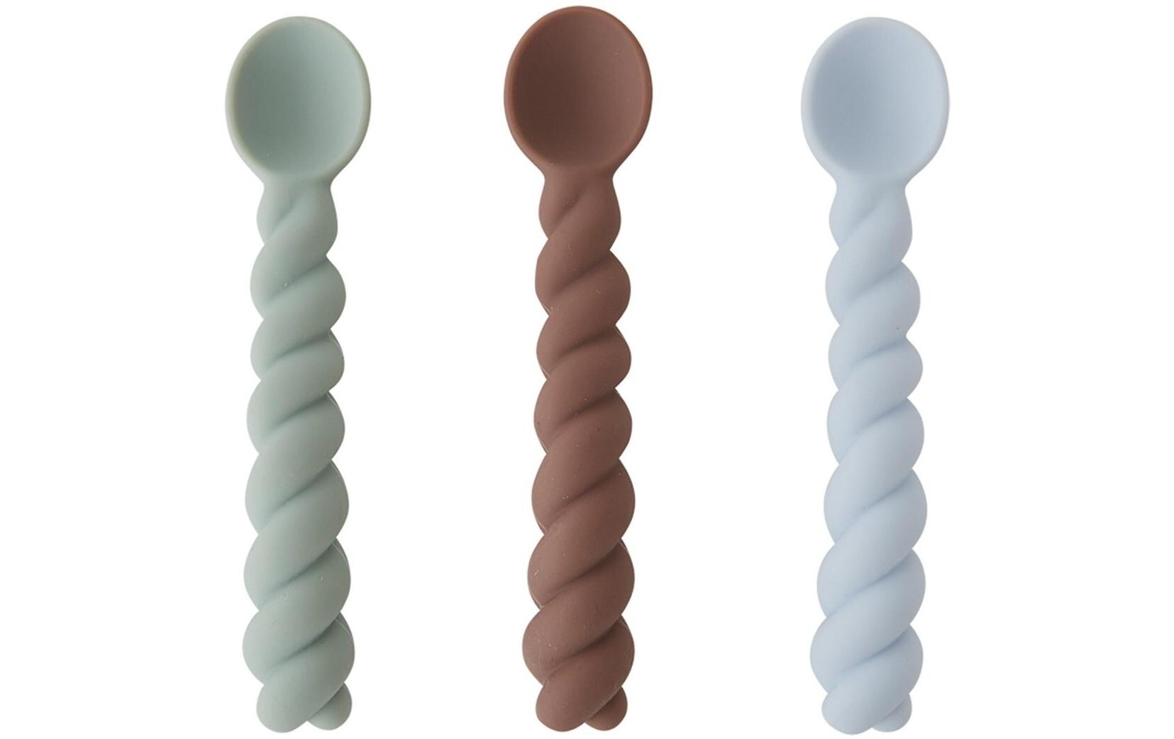 Kinderlöffel Mellow 3-teilig , Blau/Taupe/MinzeSilikonlöffel für Kinder