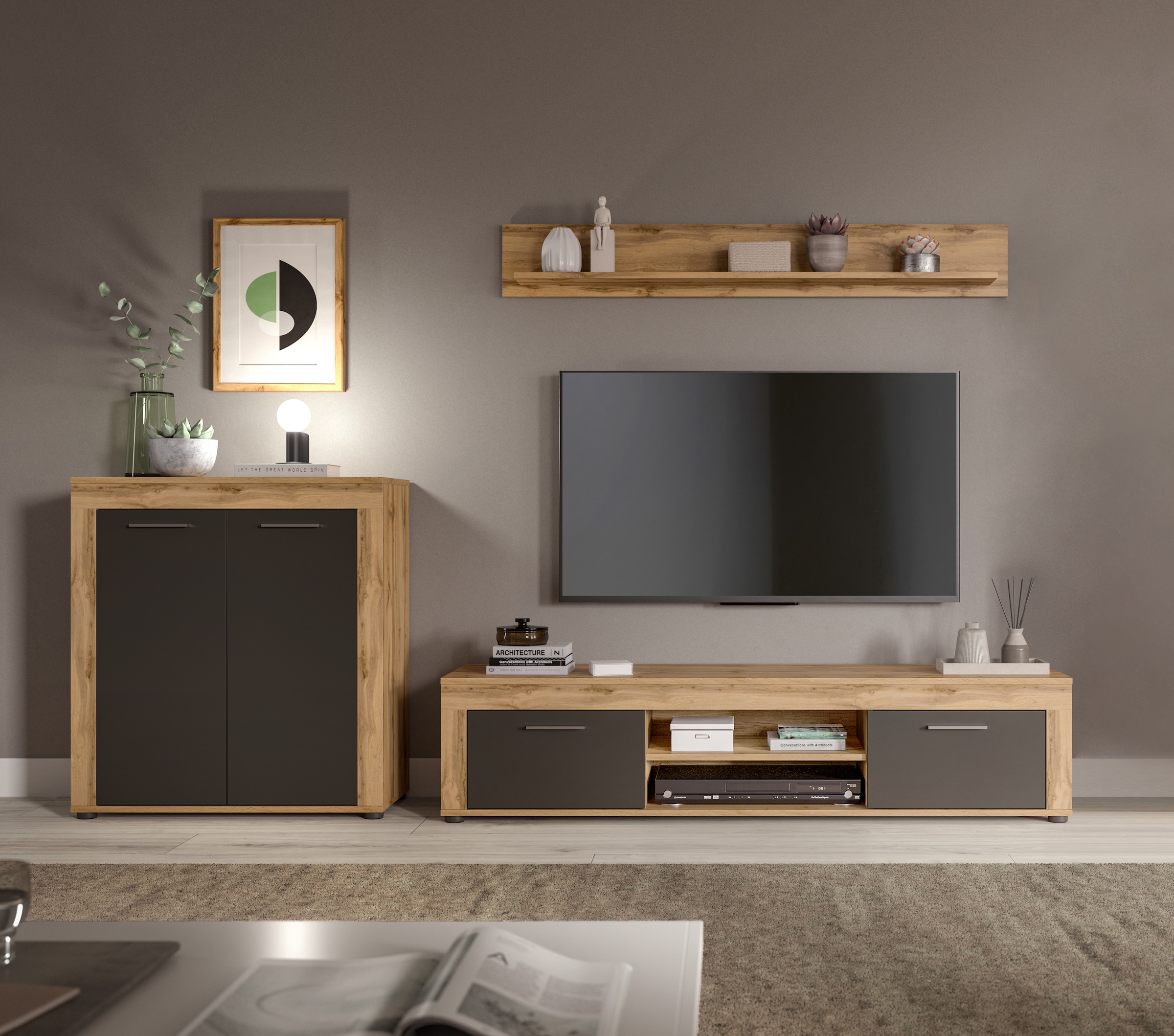 INOSIGN Wohnwand »Aosta, Breite 255cm, bestehend aus Highboard, Lowboard, Wandboard« 3 Stk. tlg.