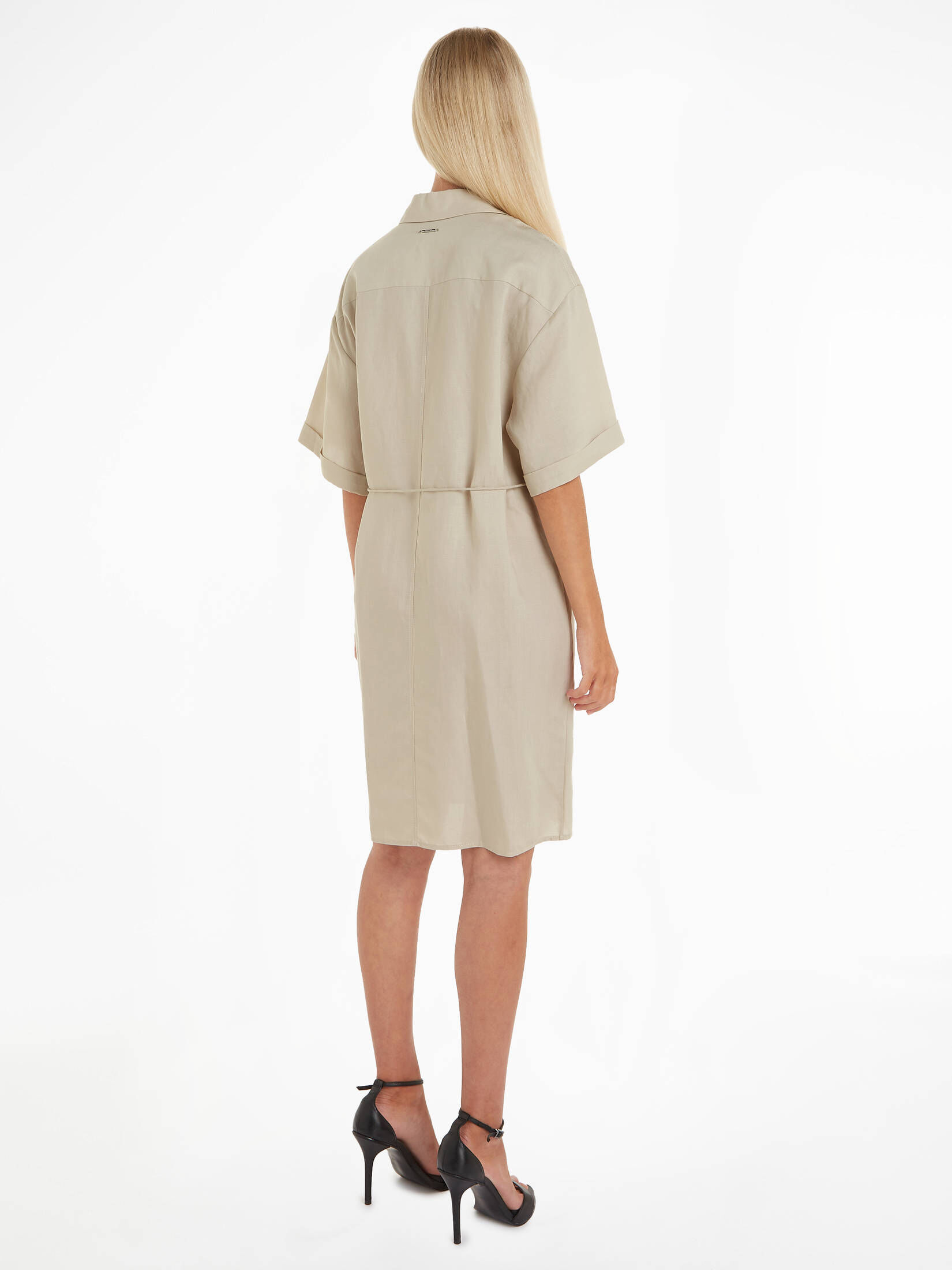 CALVIN KLEIN| Damen Hemdblusenkleid mit Leinen Relaxed Fit