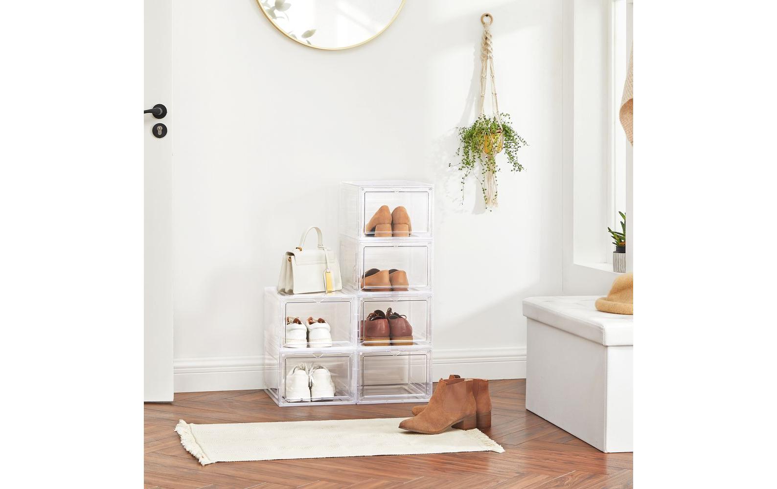 Schuhschrank Transparent/Weiss, 6 StückSchuhboxen aus Kunststoff