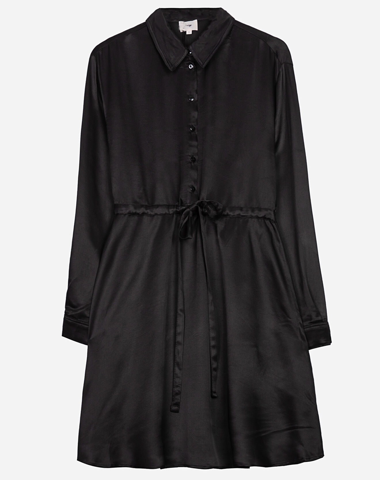 An'ge Robe chemise courte Muna effet satiné noire