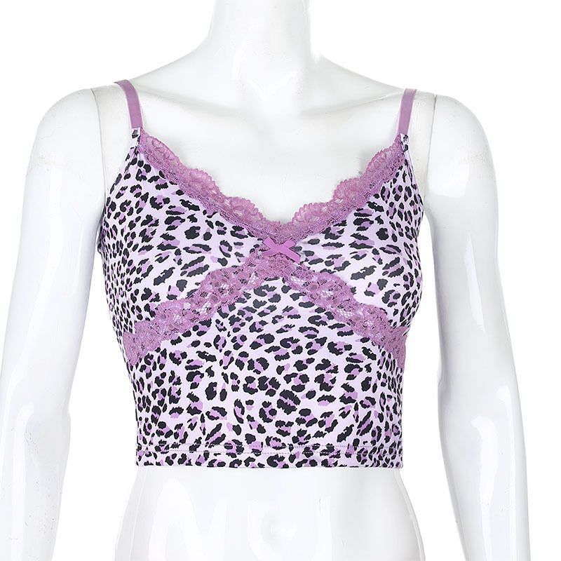 Honet - Cropped camisoletop met luipaardprint en kant