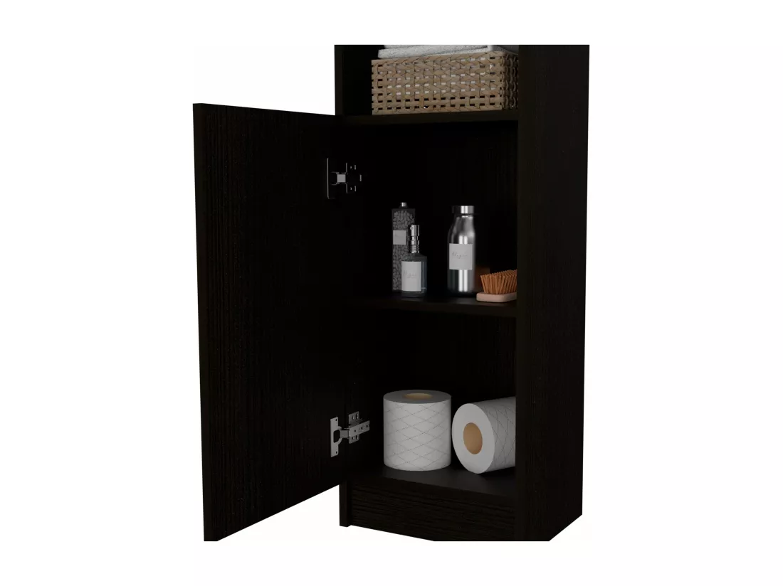 Colonne de salle de bain Malaga en mélamine avec une armoire et 3 étagères , 162 cm X 33 cm X 26.4 cm , Noir