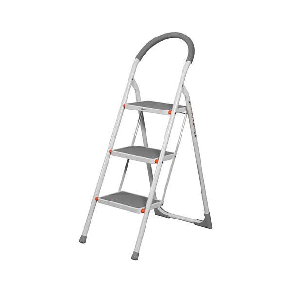 Bradas Escabeau pliable en acier, 3 niveaux, blanc/gris