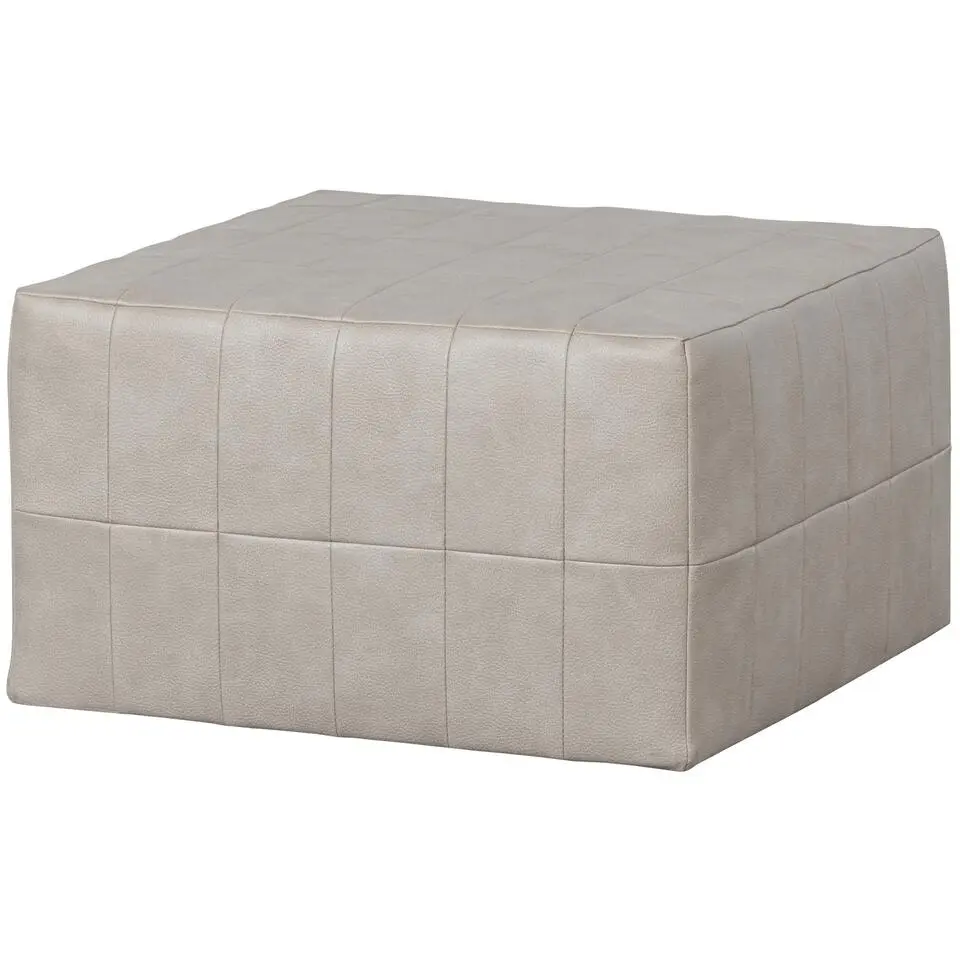 WOOOD Patchwork Poef - Leerlook - Naturel - 36x60x60