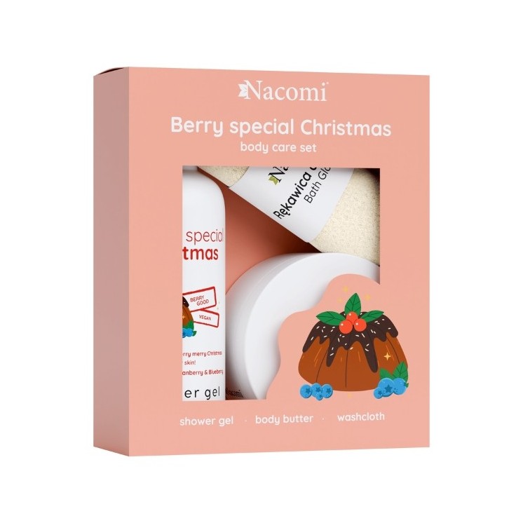 Nacomi Body Cranberry und Berry Duschgel 300 ml + Körperbutter 100 ml + Badehandschuh