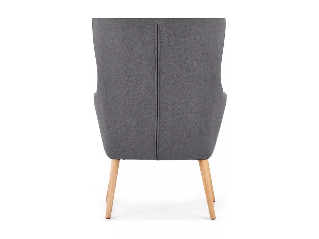 Fauteuil rembourré en tissu gris foncé avec dossier haut et pieds en bois de caoutchouc WISH