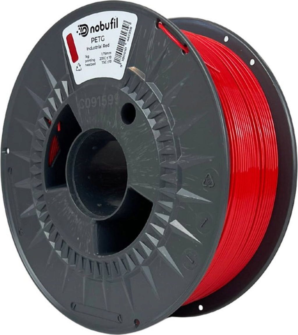 Nobufil  PETG Industrial Red, 1,75 mm / 1000 g    Leicht zu druckendes PETG Filament aus recyceltem Kunststoffabfall in Industrial Red