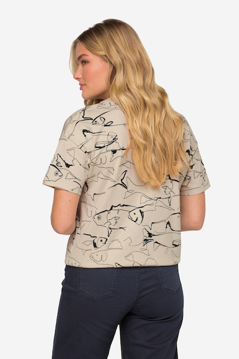 T-Shirt, oversized, Fische-Print, Rundhals, OEKO-TEX